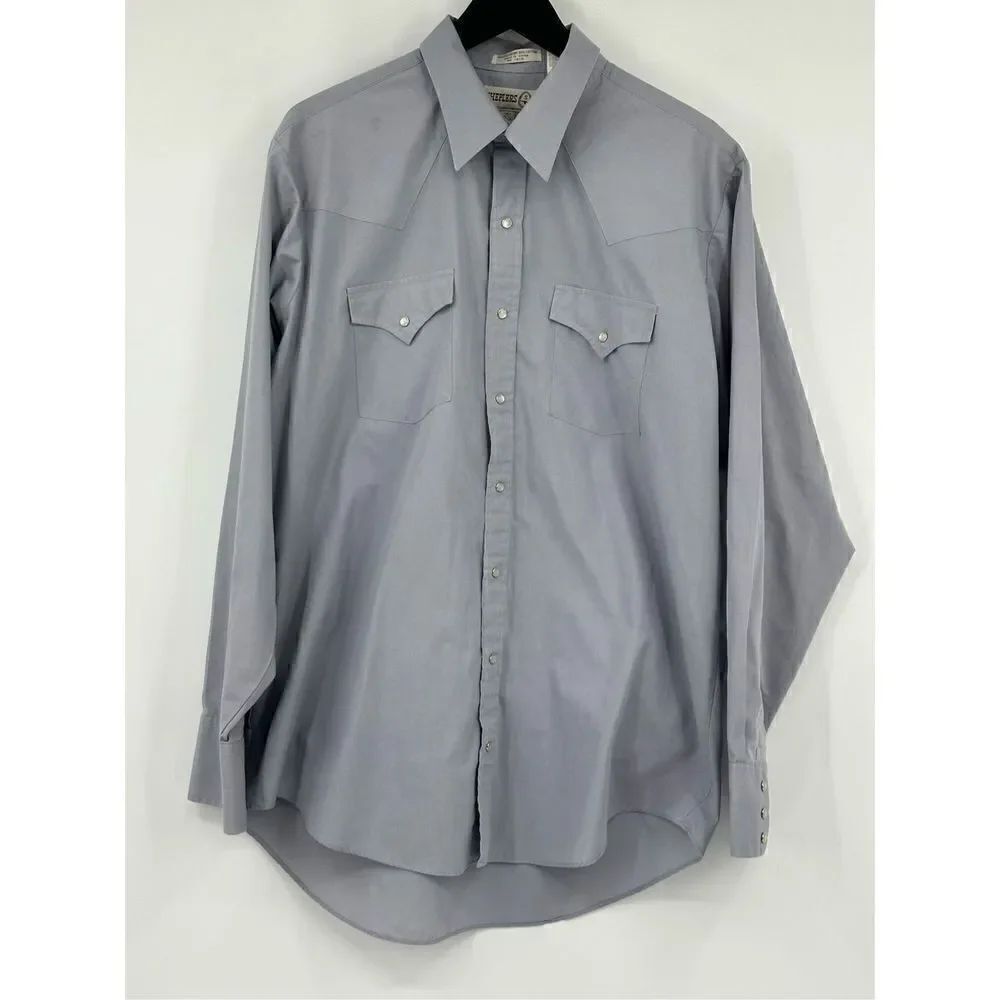 Sheplers gray long sleeve cowboy shirt with Pearl
Snaps Size 17-36 Tall